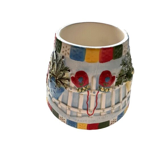 Yankee Candle Ceramic Candle Holder Festive Winter Scene Skis Hats Vintage - Picture 2 of 7